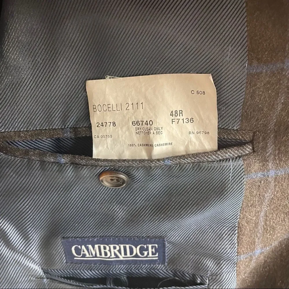 CAMBRIDGE Cashmere Button Front Blazer Brown Blue 48R